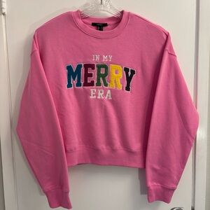 Forever 21 In My Merry Era Pink Cropped Sweatshirt Size Large Christmas Holidays
